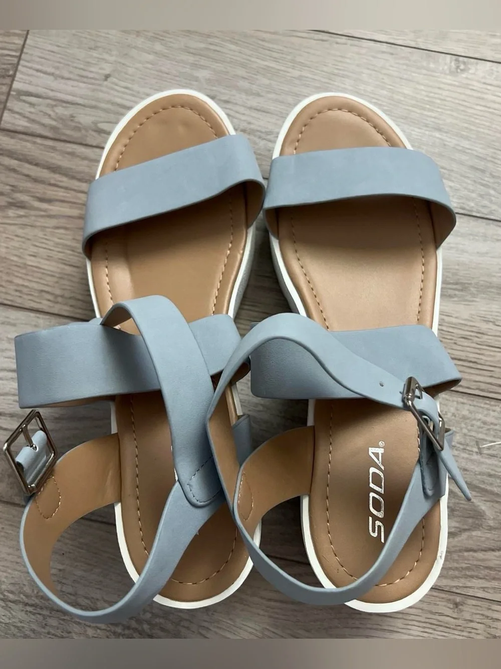 Soda Light Blue Chunky Platform Sandals with Buckle